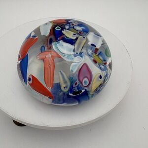 Murano Art Glass, Vintage Confetti Scramble 3.5" Blue Red